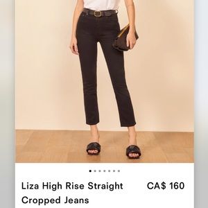 NWT REFORMATION Liza High-Rise Cropped Jeans in Black, size 29